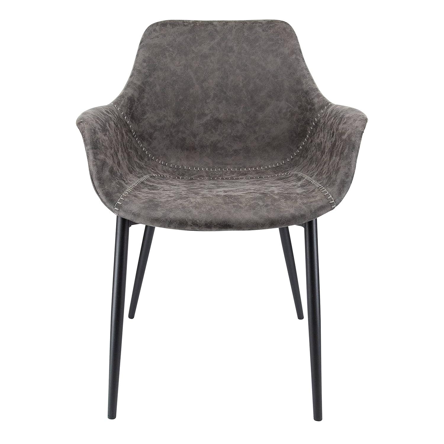 LeisureMod Markley Leather Dining Chair with Black Metal Legs Upholstered Seat Modern Design Perfect for Kitchen Dining Room Office or Lounge Seating