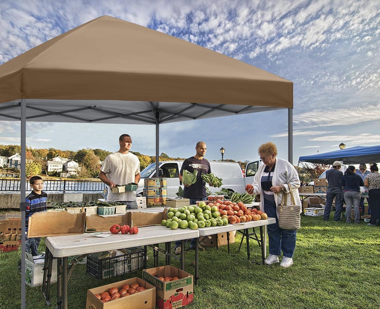 Khaki 10x10 Outdoor Pop-Up Canopy Tent with Sandbags