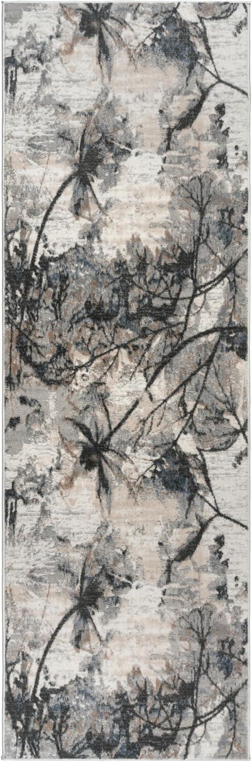 Gertmenian Gertmenian Quattro Scalia Gray/Ivory/Black Modern Abstract High-Low Area Rug