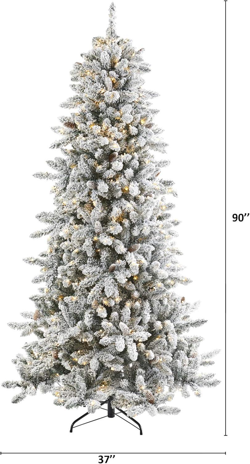 Nearly Natural Pre-Lit LED Flocked Livingston Fir Artificial Christmas Tree with Pinecones Clear Lights