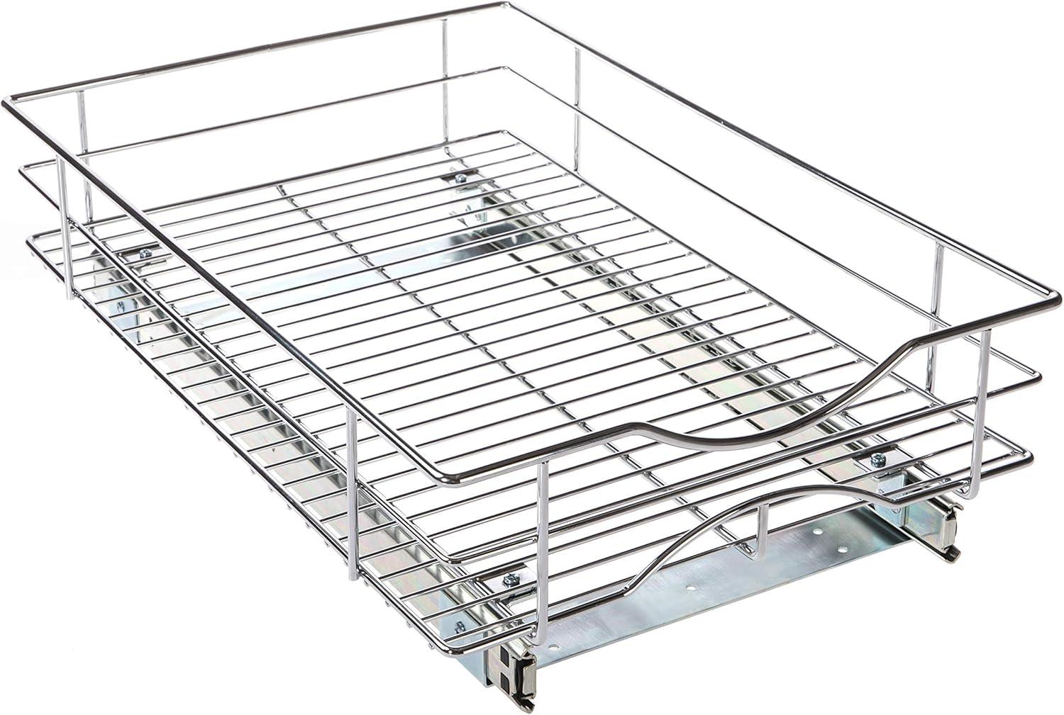 Home Zone Living 1 Shelf 14" Length x 21" Width Kitchen Pull Out Cabinet Organizer, Silver