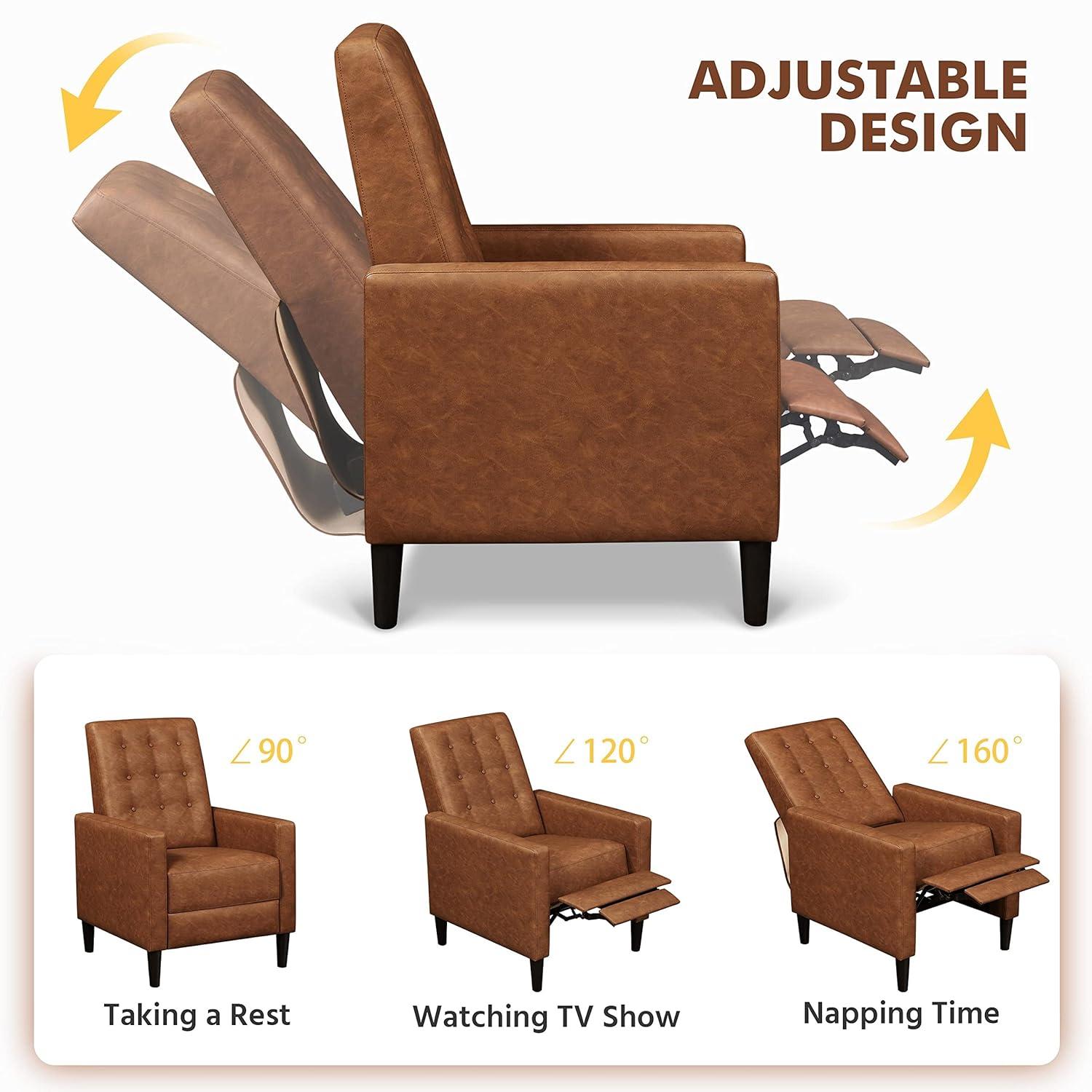 Yaheetech Faux Leather Recliner Sofa with Pocket Spring, Brown