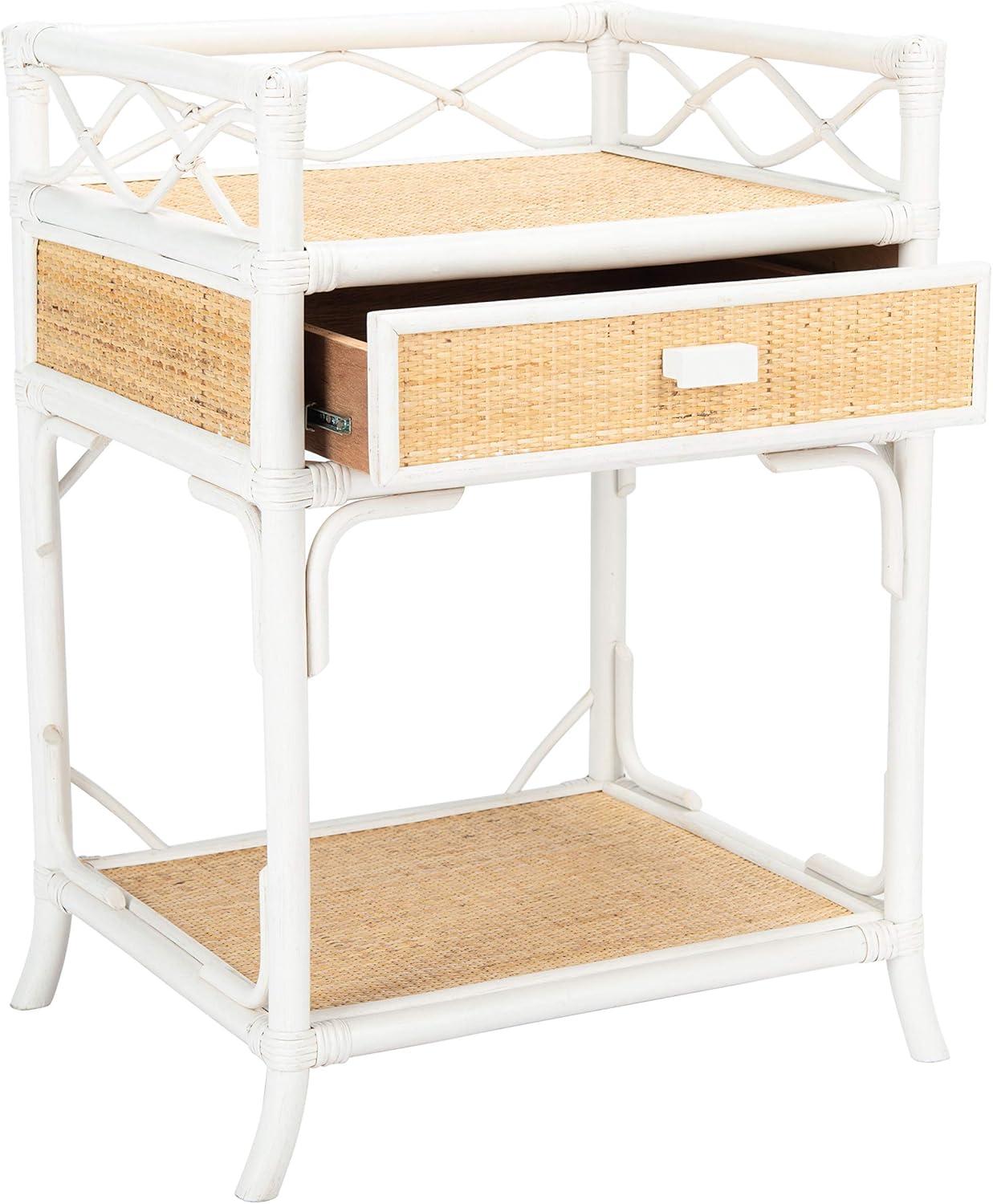 SAFAVIEH Rumi Coastal 1 Drawer 1 Shelf Nightstand, White/Natural