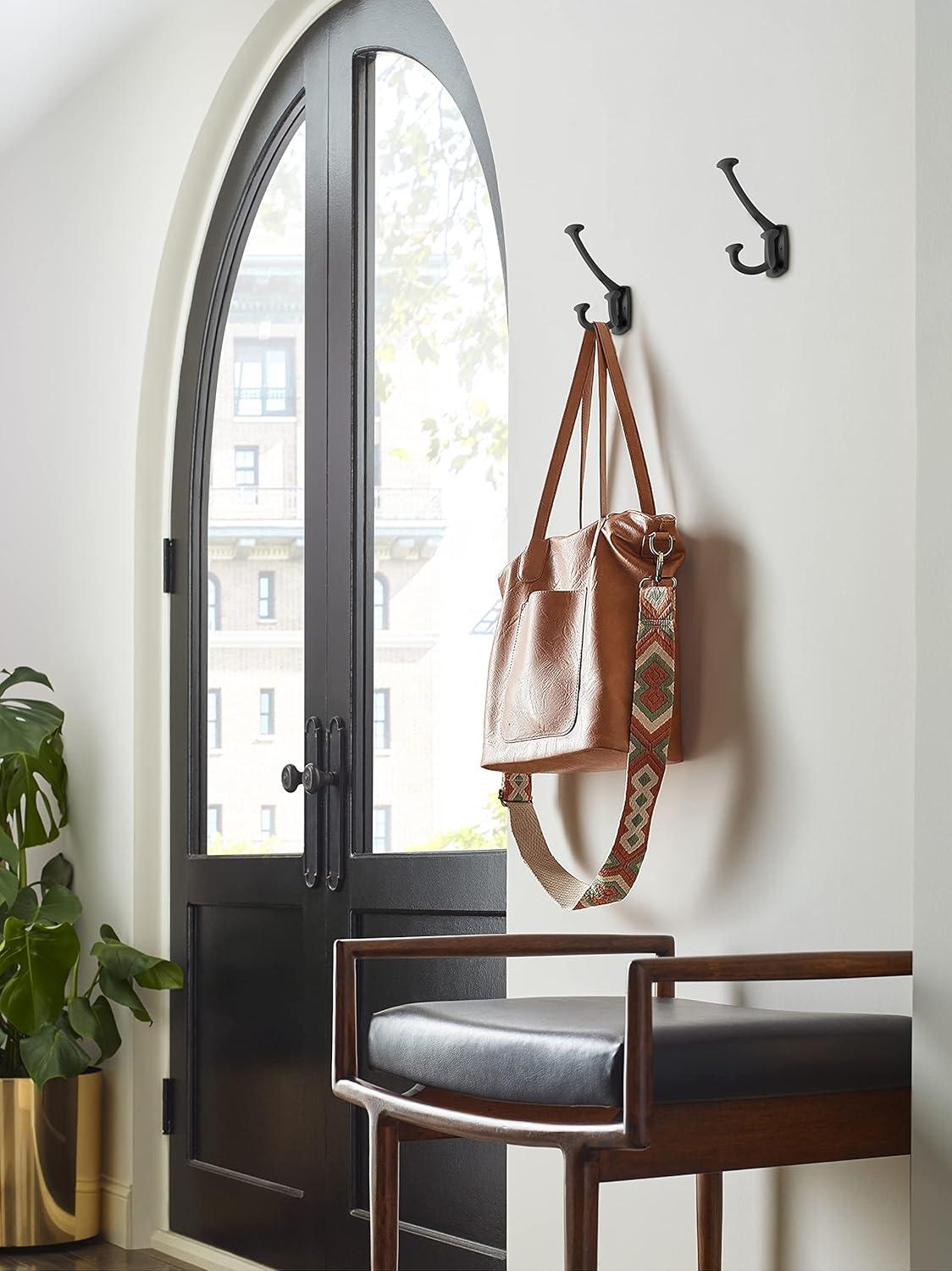 Matte Black Triple Prong Wall Hook for Coats and Bags