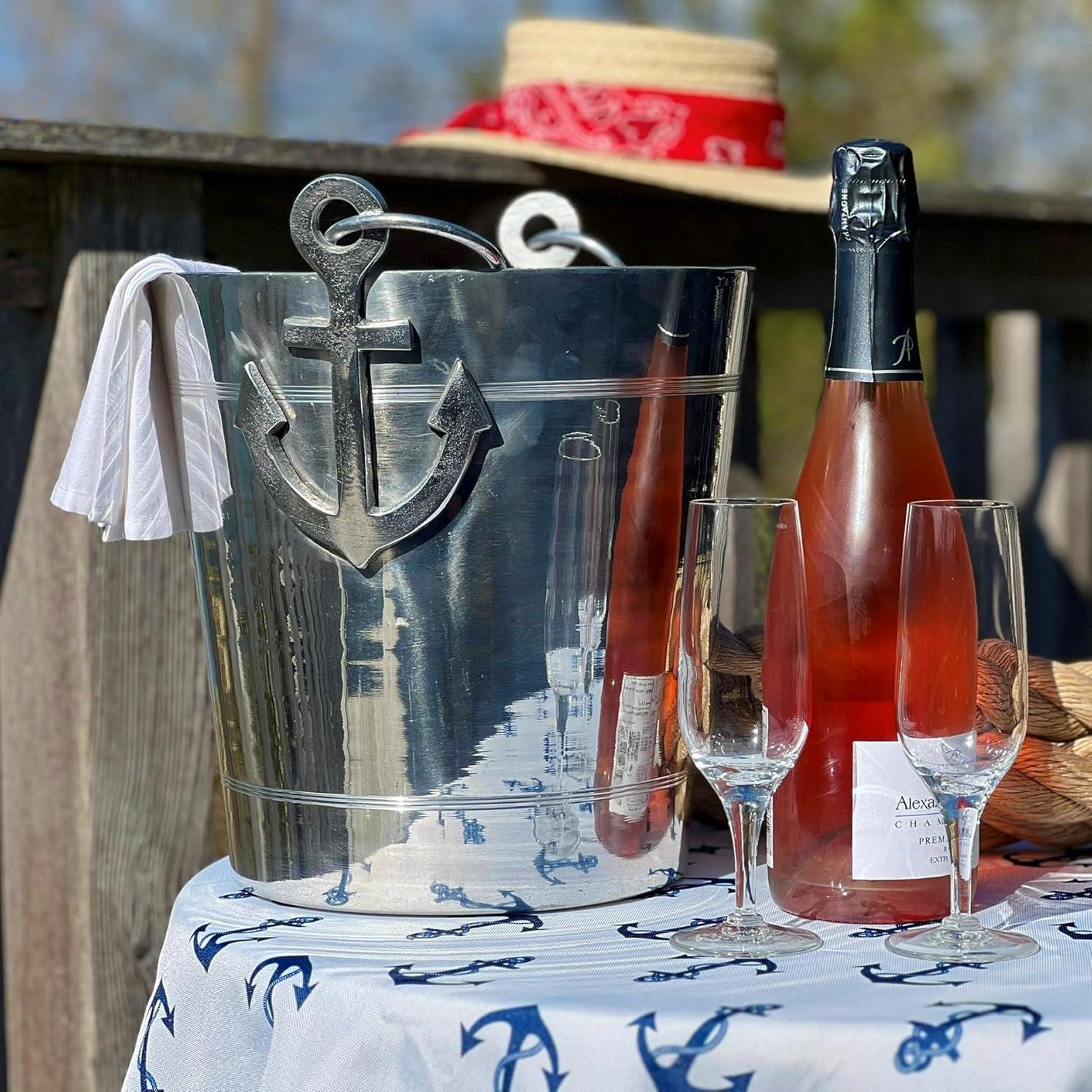 Anchors Ice Bucket, Luxury Wine Cooler with Handles and Loops, Aluminum, 12.25 Inches