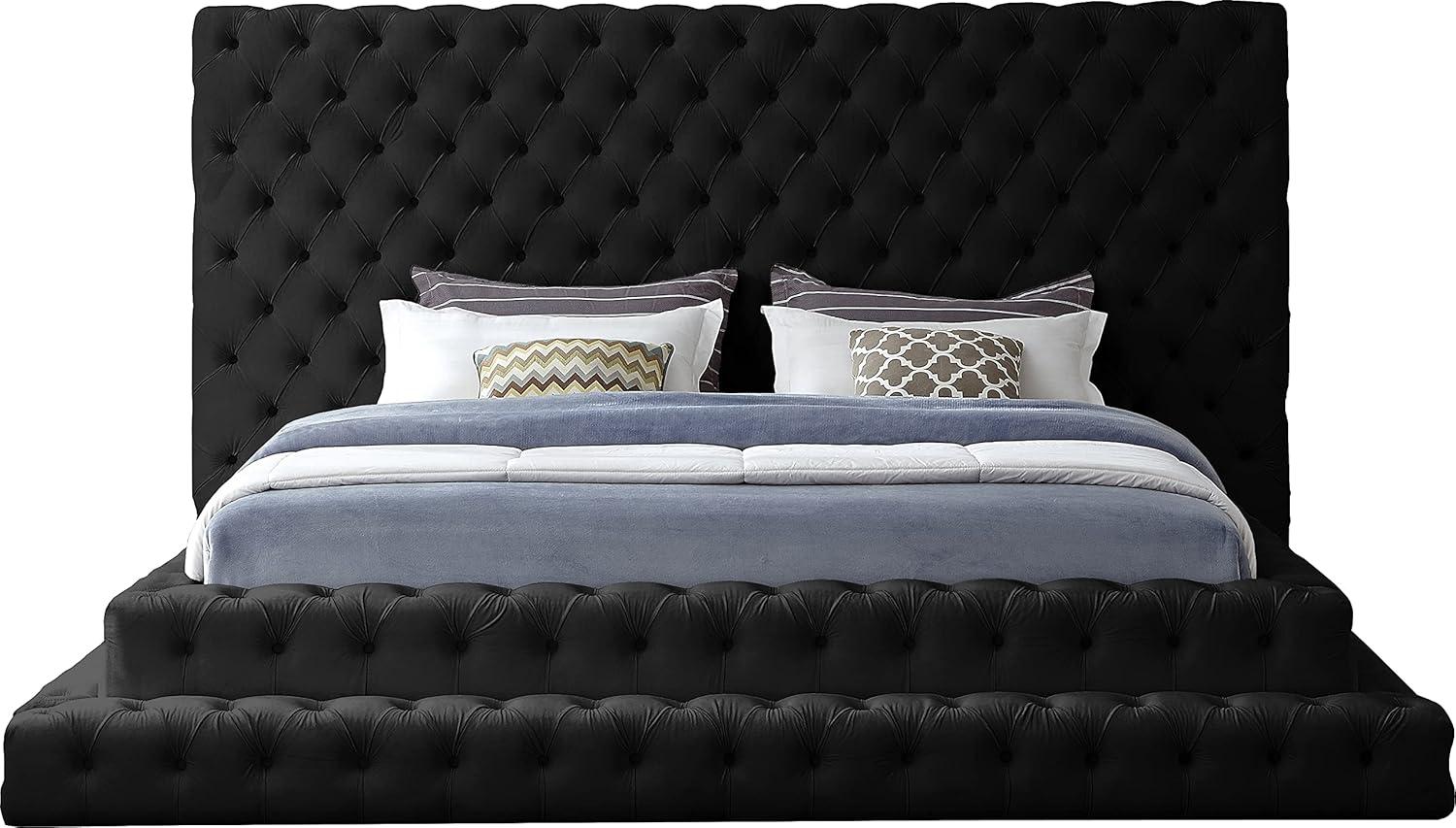 Meridian Furniture Revel Velvet Queen Bed with Deep Button Tufting and Extra-Tall Headboard, Black