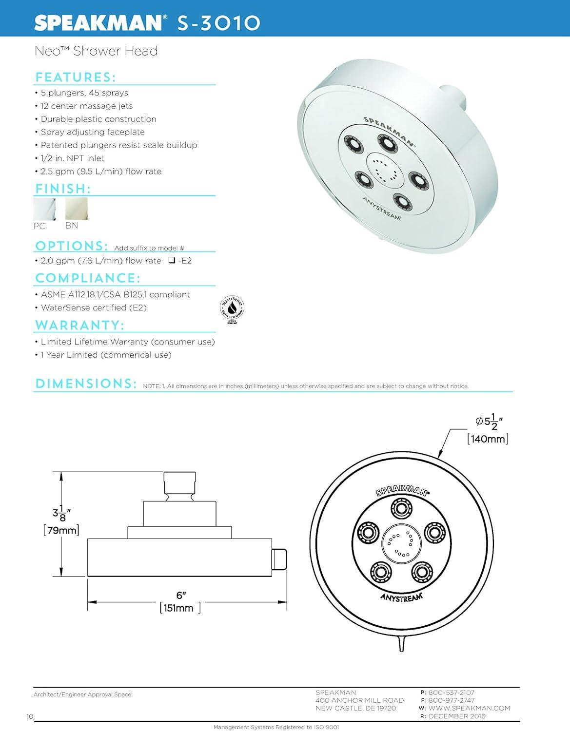 Neo 2.5 GPM Multi Function Adjustable Shower Head