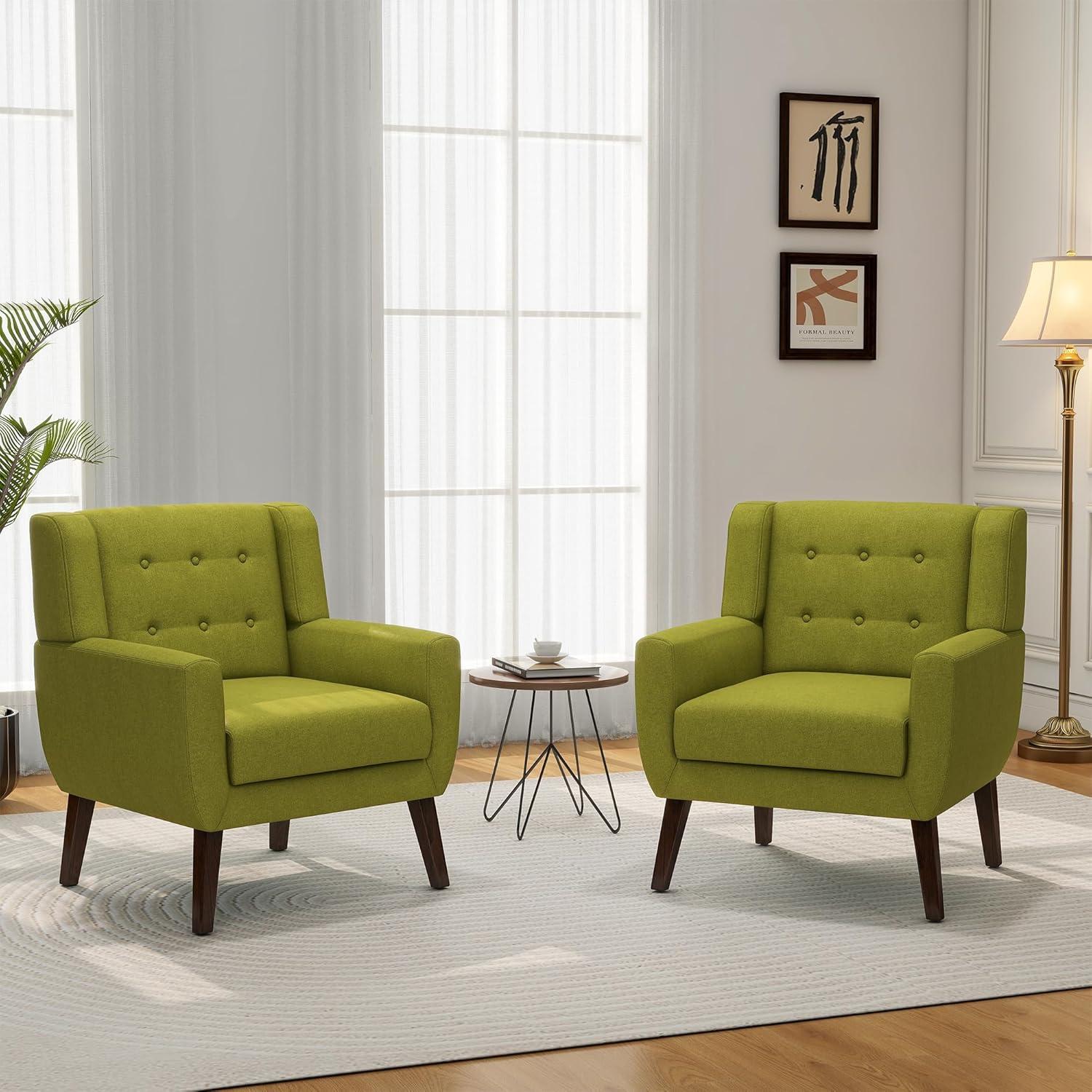 DREAMSIDEA Faux Leather Accent Chair for Living Room Morden Upholstered Armchair Green Chairs for Bedroom