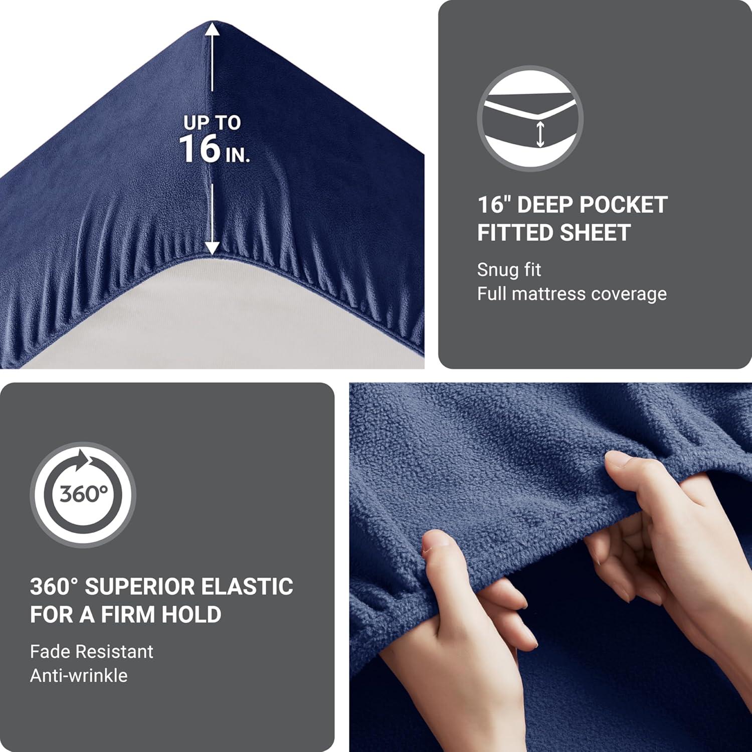 Full Micro Fleece Sheet Set Navy - True North by Sleep Philosophy