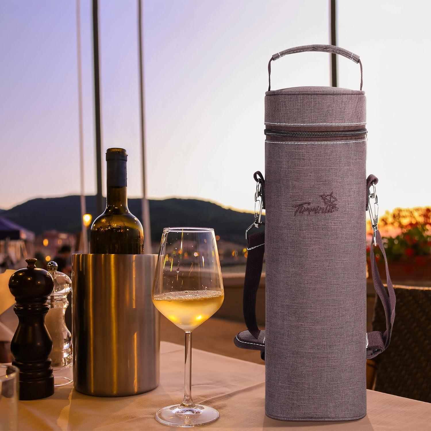 Tirrinia Single Wine Gift Bag, Portable Wine Cooler Bag, Insulated Bottle Carrier Tote, Wine Bag, Wine Lovers Must Haves, Brown