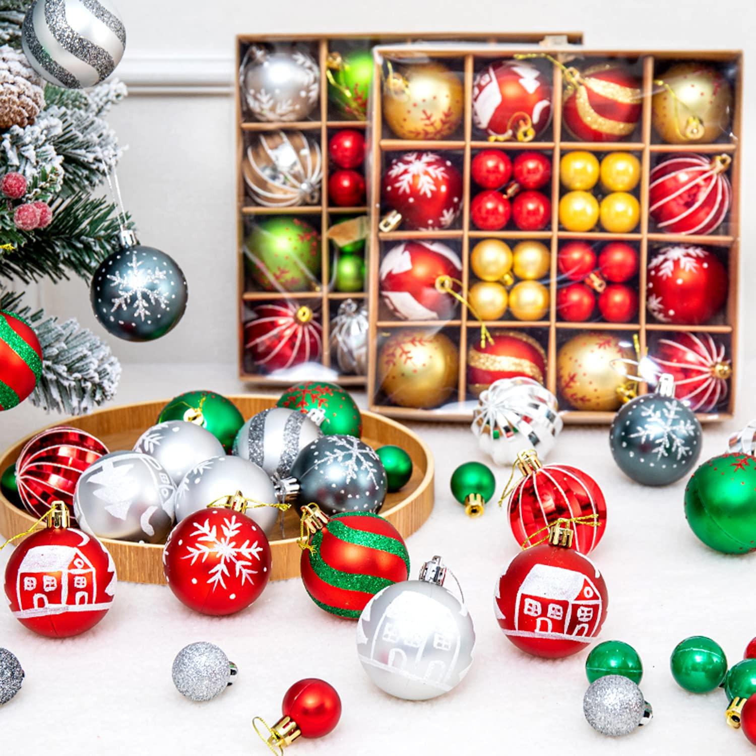 Zhourta 44Pcs Gold and Red Christmas Hanging Balls Christmas Proof Ball Ornaments for Party Holiday Christmas Tree Supplies Home Yard Decorh