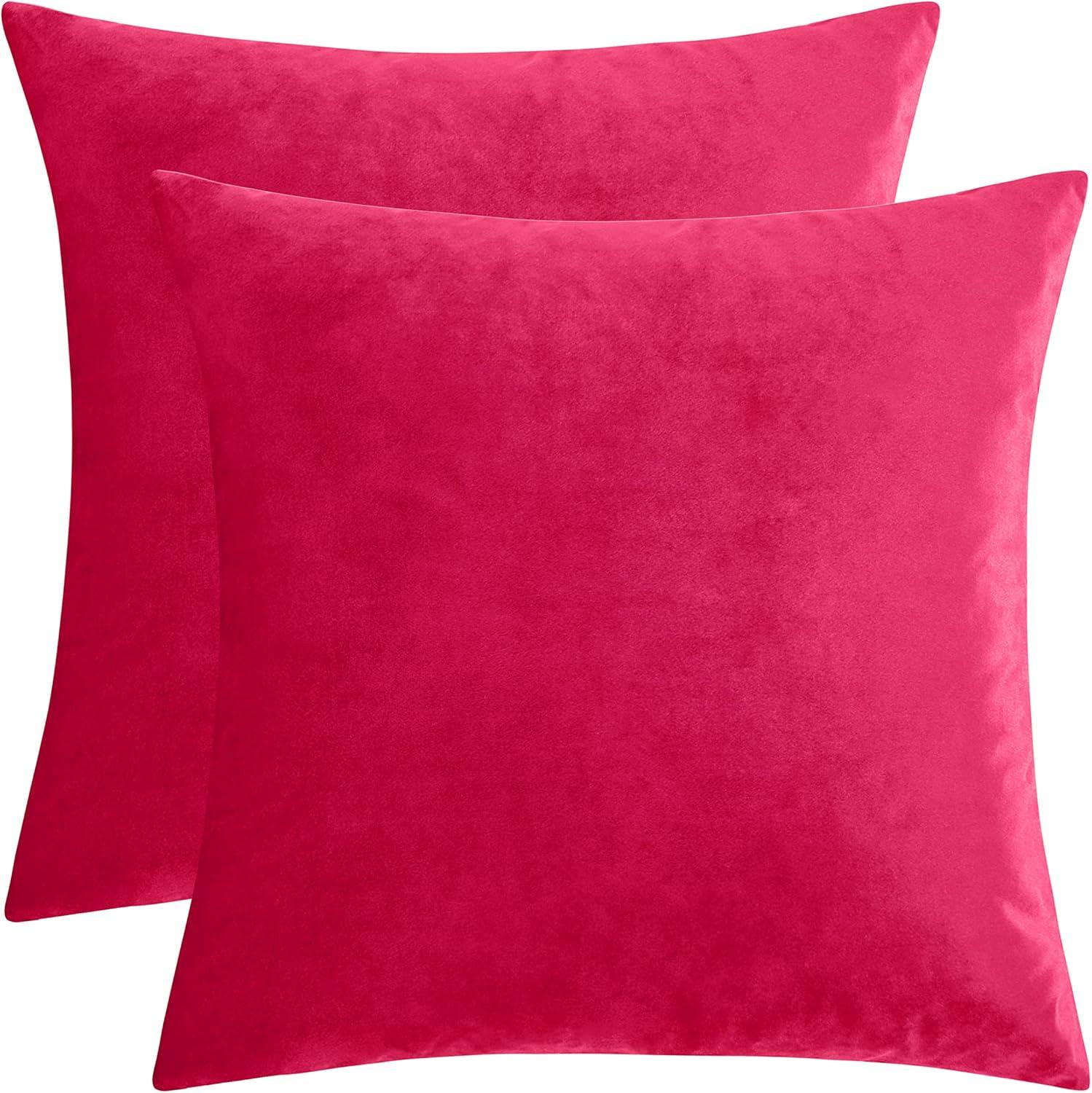 PAVILIA Set of 2 Throw Pillow Covers, Decorative Velvet Square Cushion Cases for Bed Sofa Couch Bedroom Living Room, Red/20 x 20