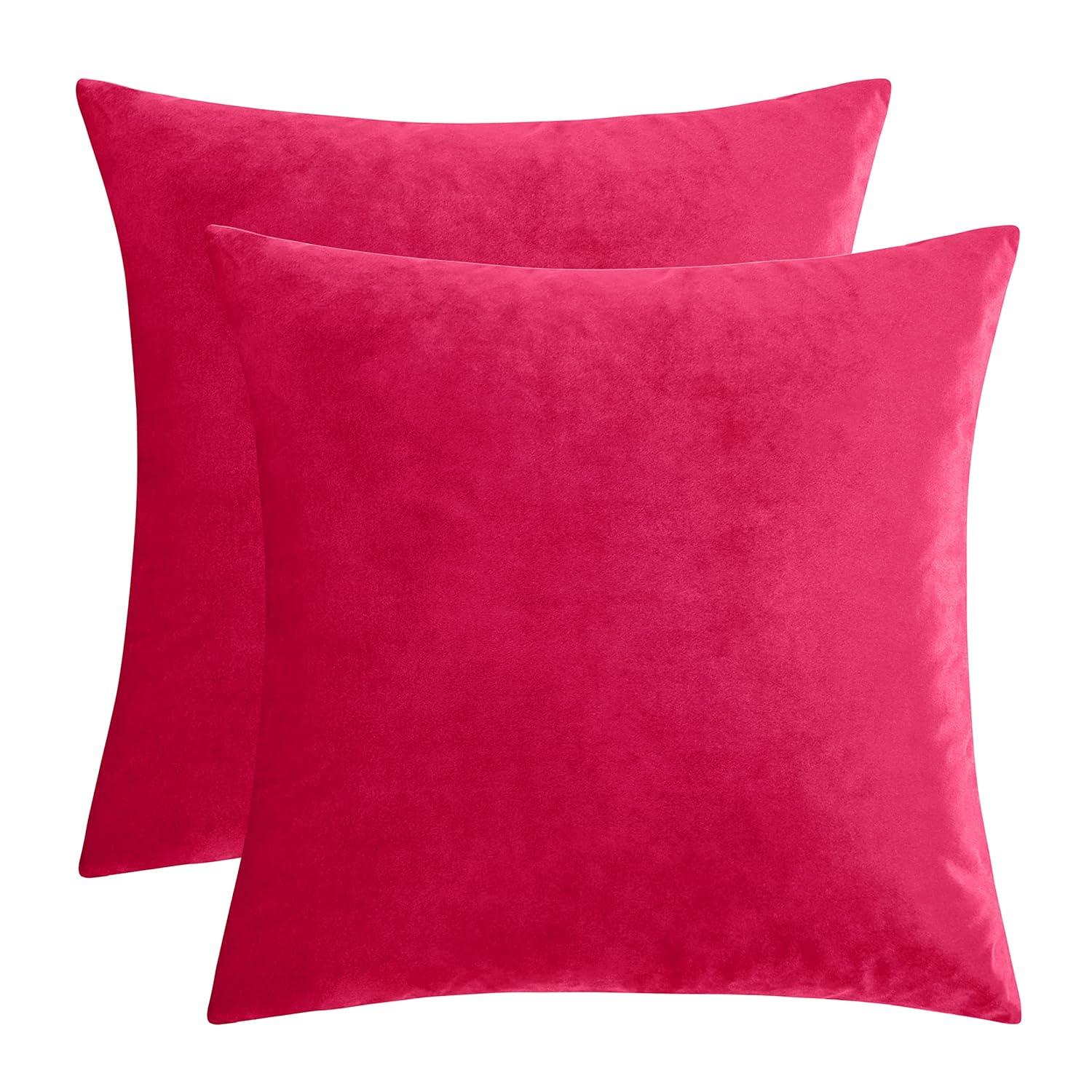 PAVILIA Set of 2 Throw Pillow Covers, Decorative Velvet Square Cushion Cases for Bed Sofa Couch Bedroom Living Room, Red/20 x 20