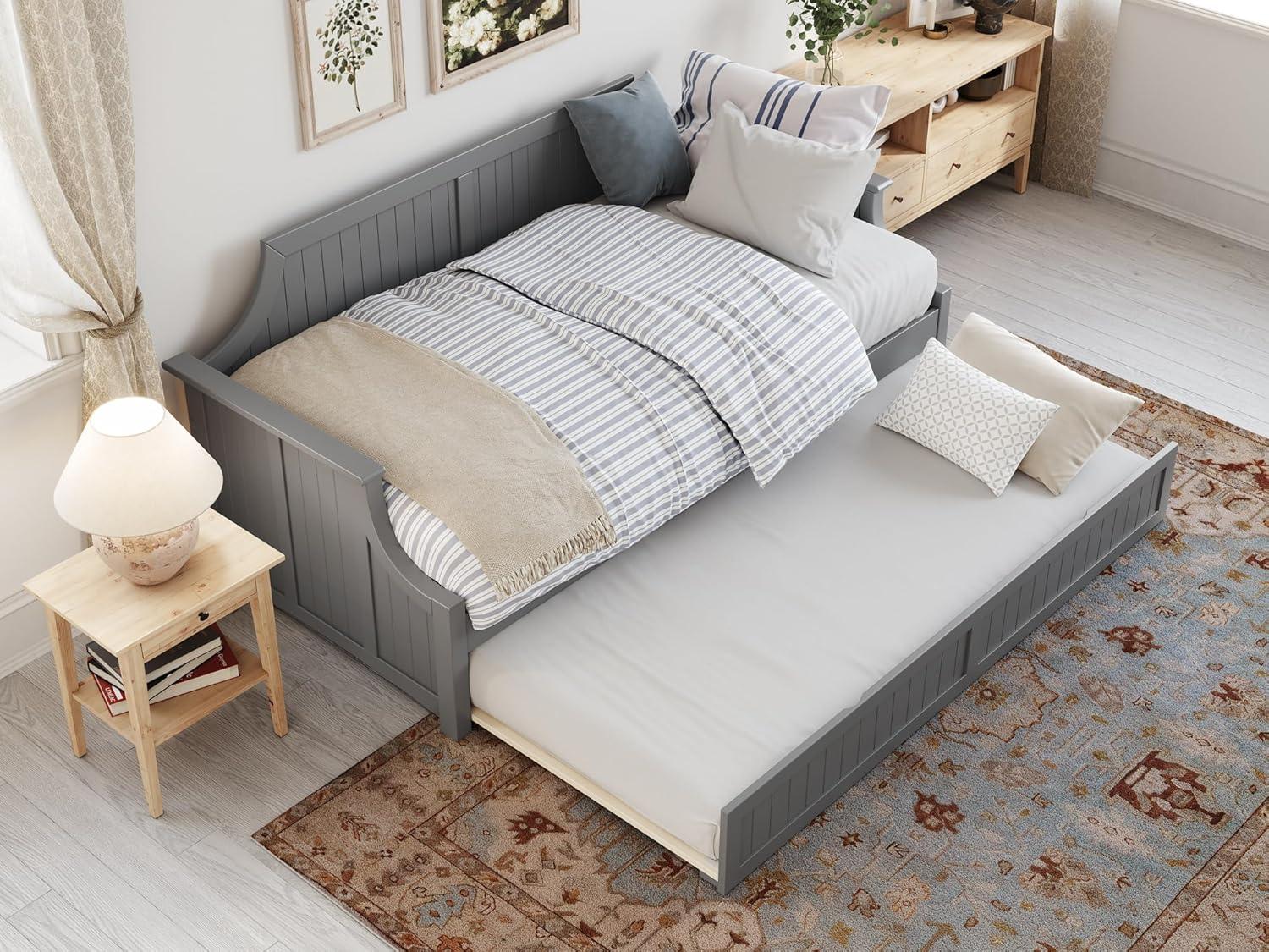 Cambridge Gray Twin Wood Daybed with Trundle and Storage