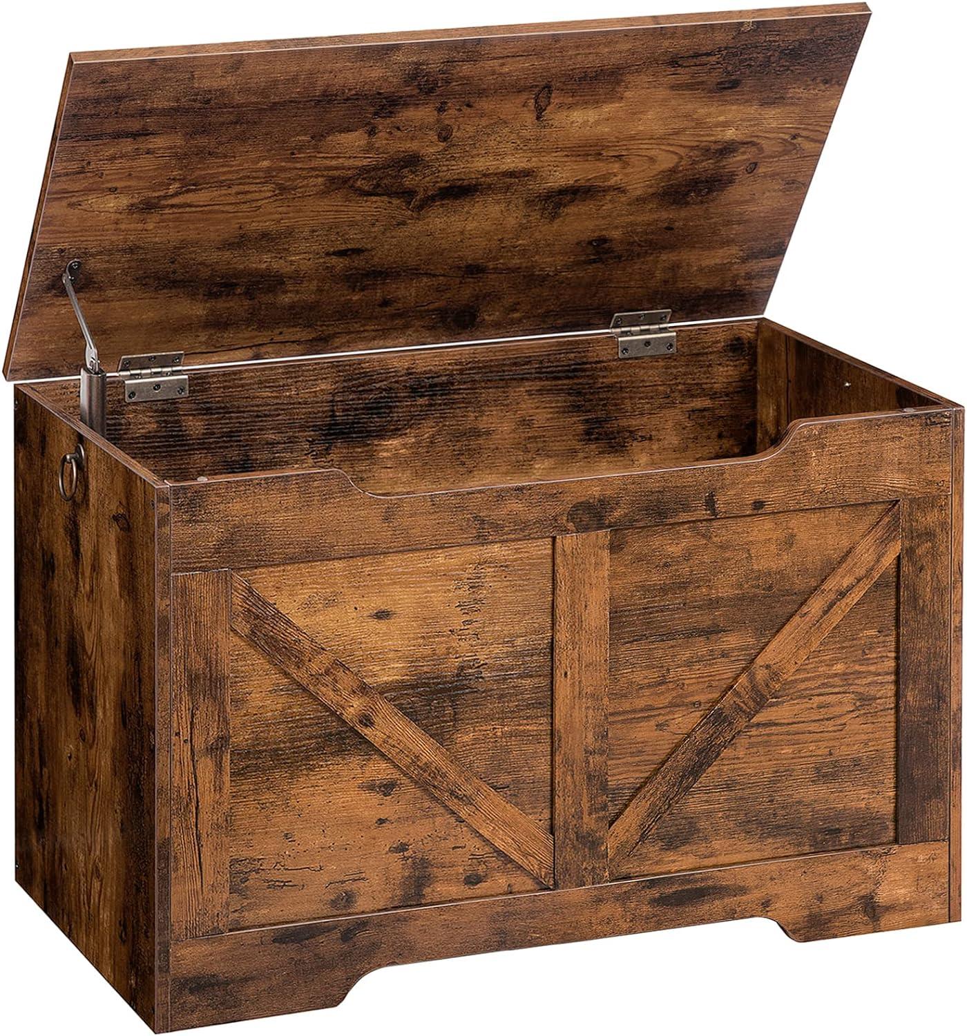 Rustic Brown Wooden Flip-Top Toy Storage Chest