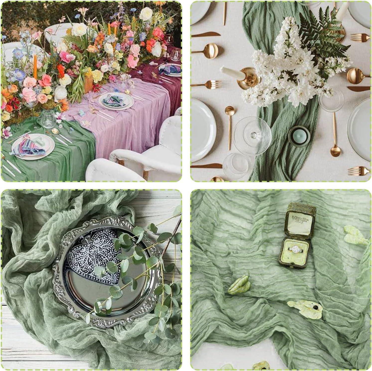 Mint Green Cheesecloth Table Runner 6 Pack 35" Boho Gauze Runner 120 inches Long Tablecloth Runner Rustic Sheer Fabric Bulk for Baby Shower Wedding Bridal Birthday Party Table Decorations