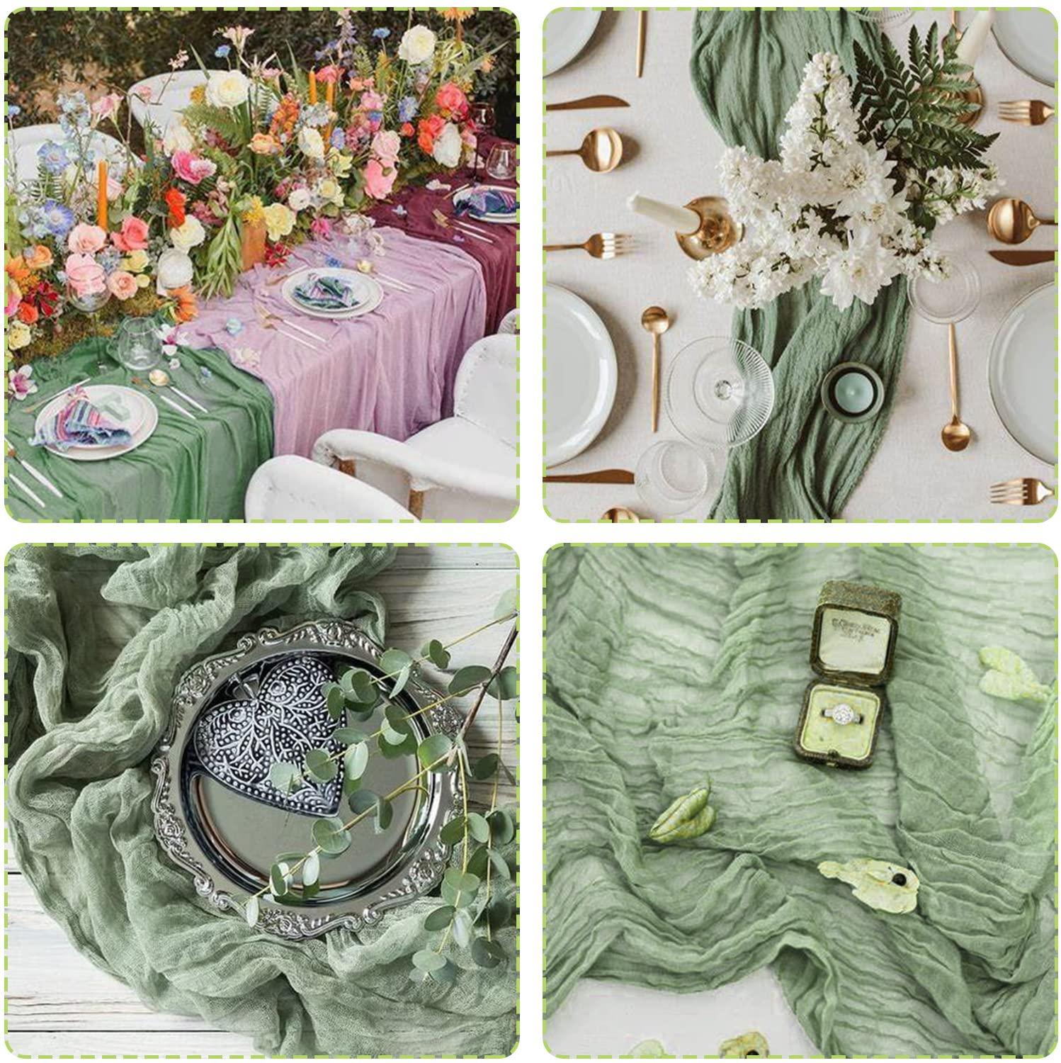 Mint Green Cheesecloth Table Runner 6 Pack 35" Boho Gauze Runner 120 inches Long Tablecloth Runner Rustic Sheer Fabric Bulk for Baby Shower Wedding Bridal Birthday Party Table Decorations