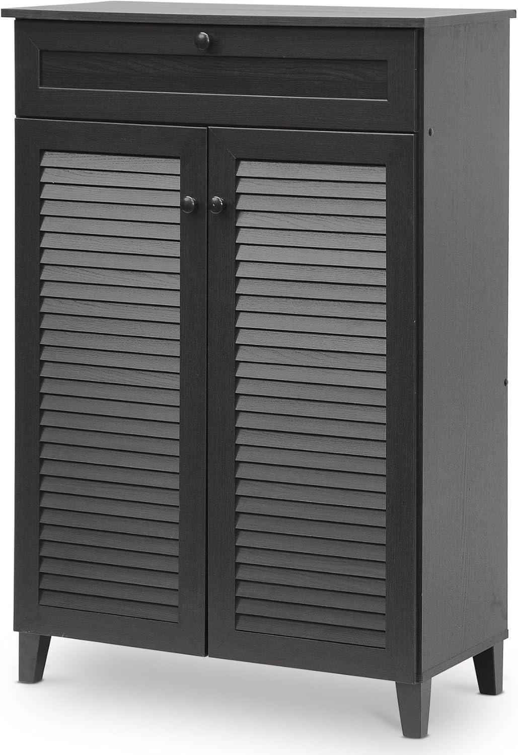 Baxton Studio Harding Shoe - Storage Cabinet - Espresso: Wood Composite, Holds 20 Pairs, Freestanding Design