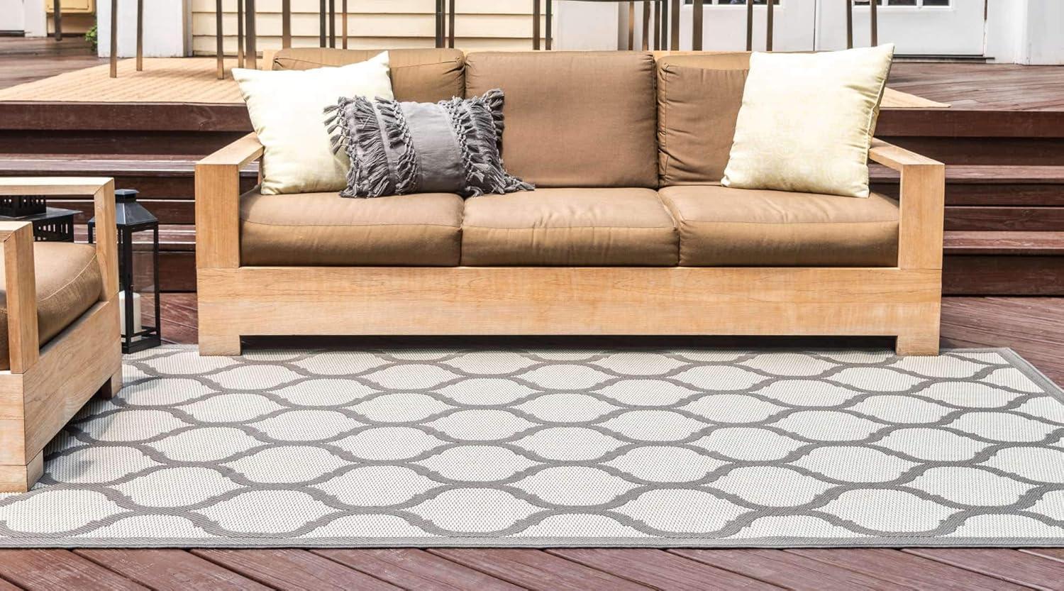 Unique Loom 6' 1 x 9' 0 Gray Outdoor Trellis Moroccan Area Rug