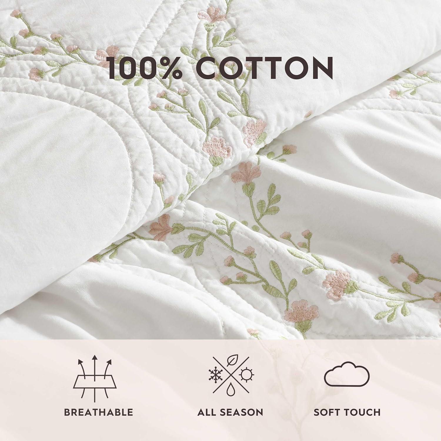Laura Ashley - Full/Queen Quilt Set, Super Soft & Breathable Embroidered Bedding with Matching Sham(s), Floral Home Decor (Floral Embroidery Pink, Full/Queen)