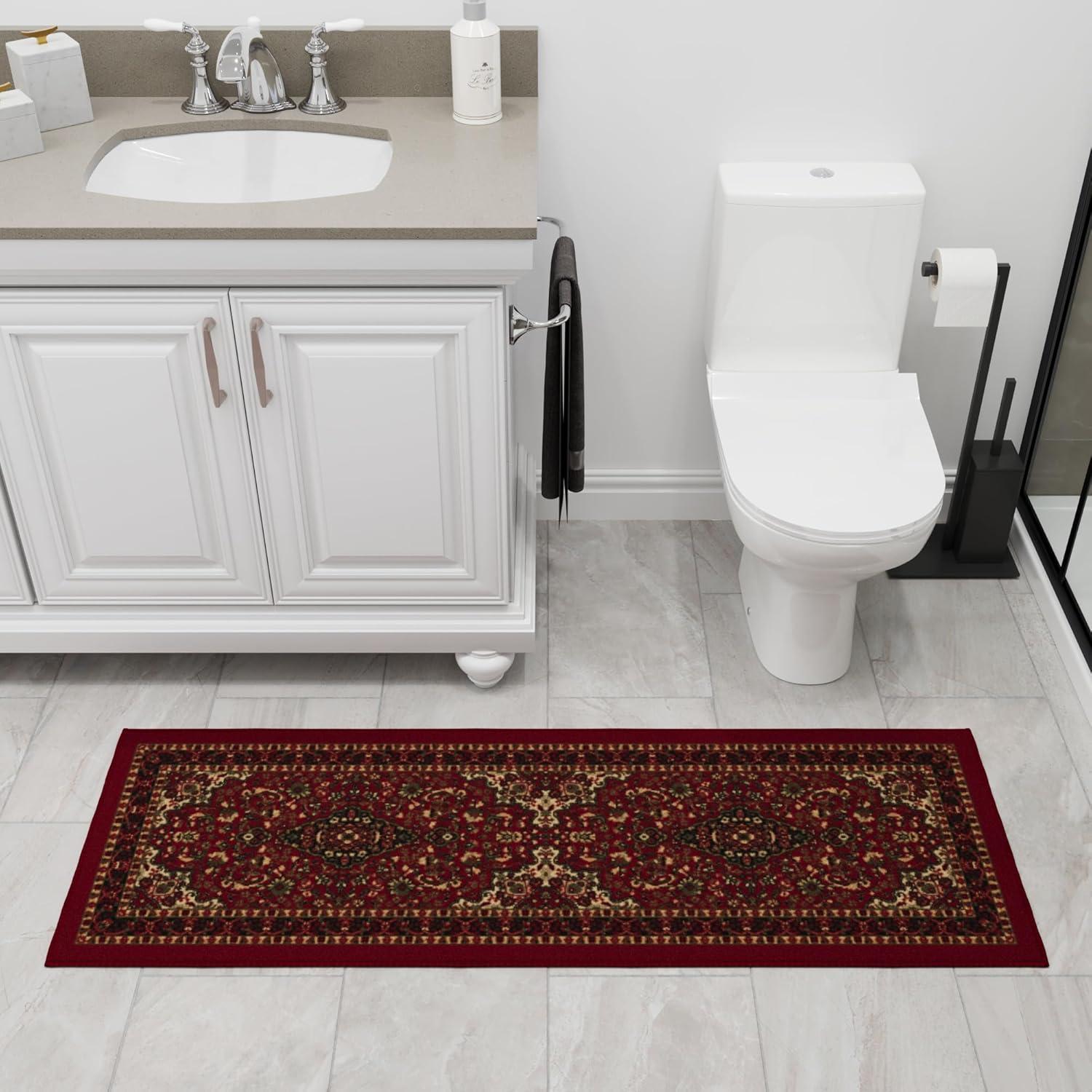 Ottohome Non-Slip Medallion Oriental Area Rug For Living Room, Hallway, Entryway Rug, Dark Red