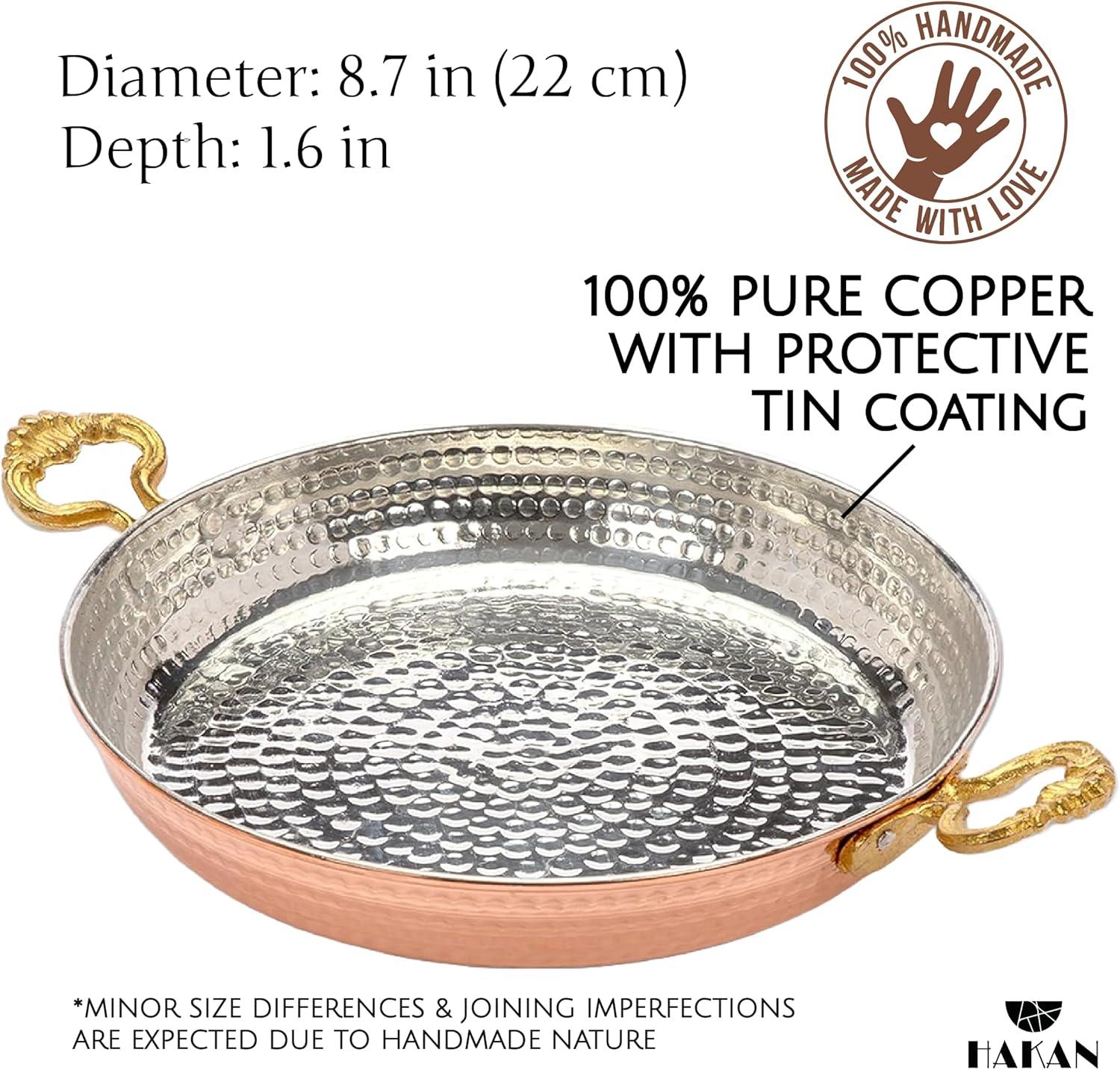 Hammered Copper Food Safe  Egg Omelet Pan Sahan, Copper Round Chef Pan, Traditional Handcrafted Copper Pan, 8.7 Inches (22 cm)