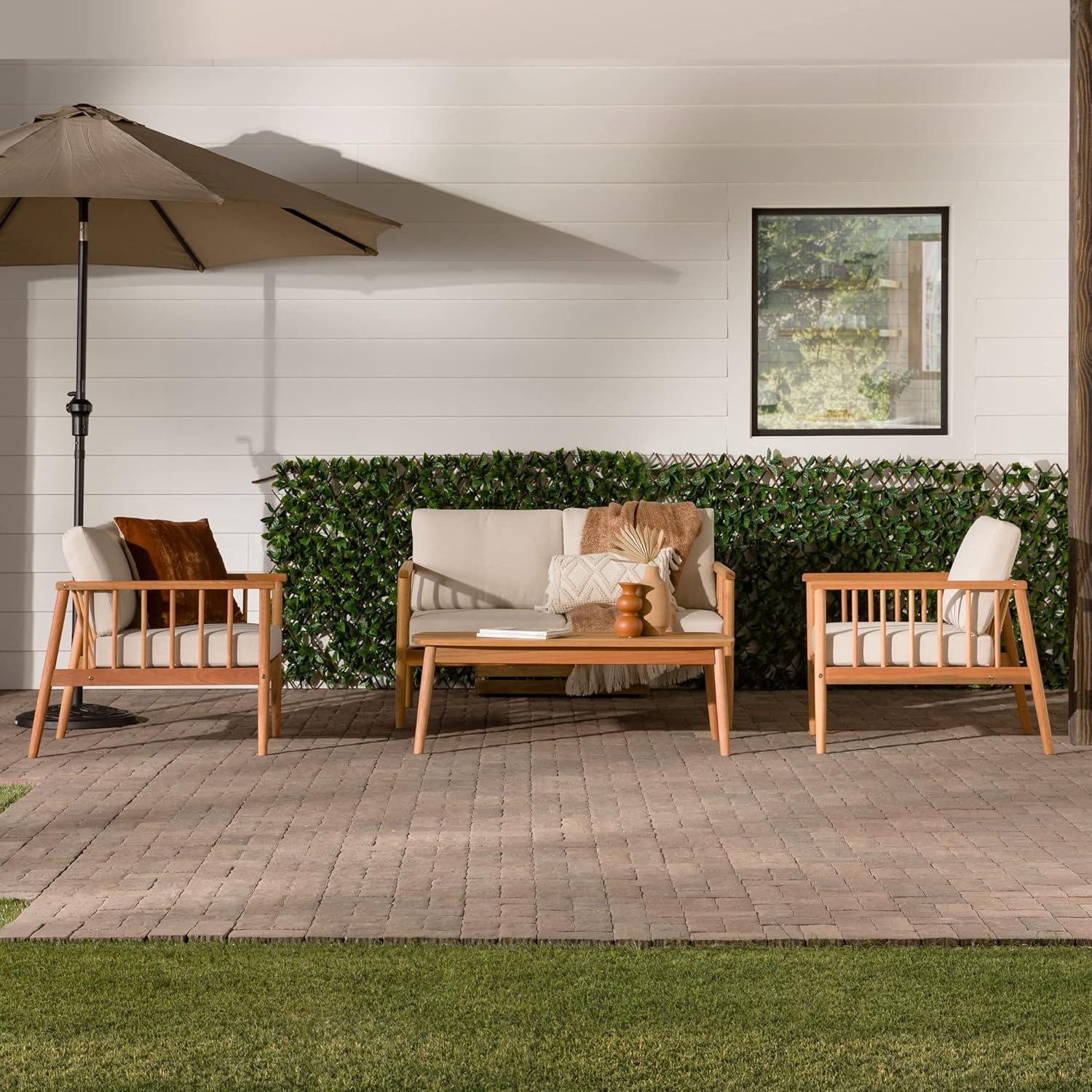 Walker Edison Modern 4-Piece Spindle-Style Eucalyptus Chat Set, Natural