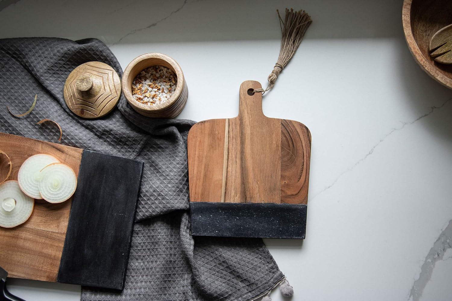 Small Black Wood, Marble & Jute Cutting Board - Foreside Home & Garden