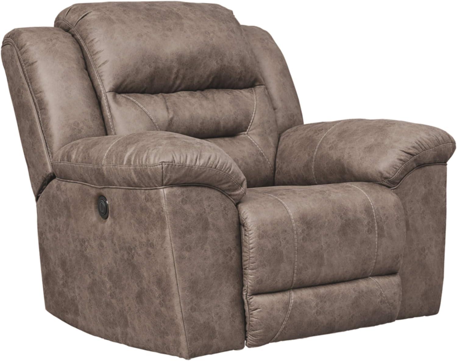 Fossil Brown Faux Leather Metal Power Recliner