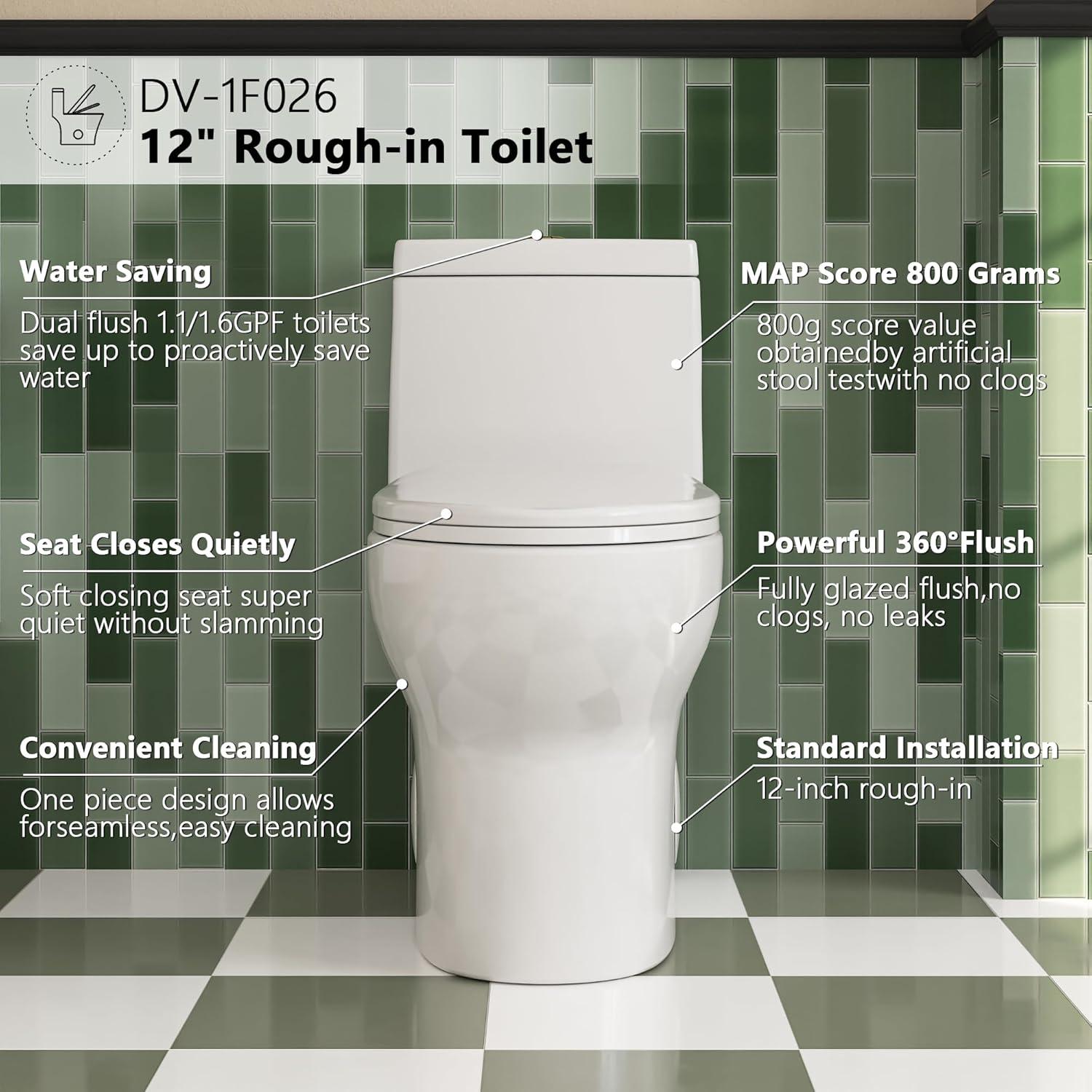 Ally Standard Bathroom Toielt, Modern Toilet with Comfort Chair Height Floor Mounted(Seat Included)