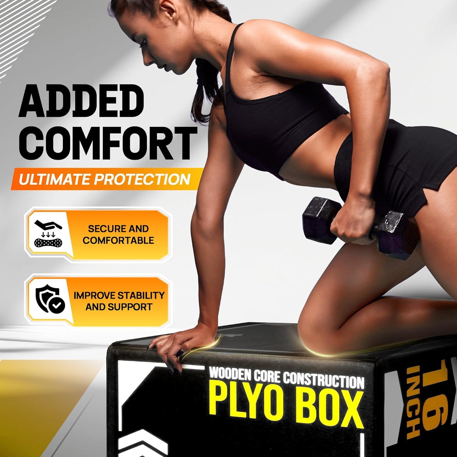 Yes4All 3-in-1 20"x18"x16" Soft Plyo Box Wooden Core, Foam for Jumping Exercise, Crossfit, Black