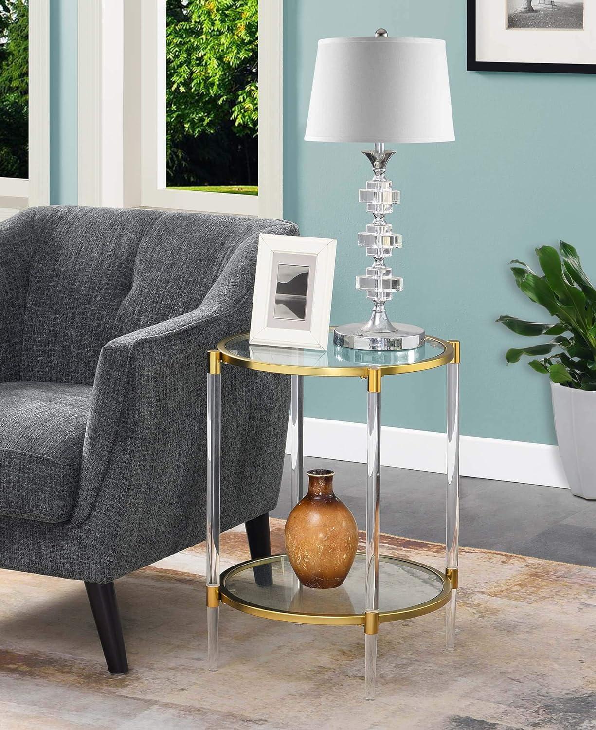 Royal Crest Round Gold and Clear Glass End Table