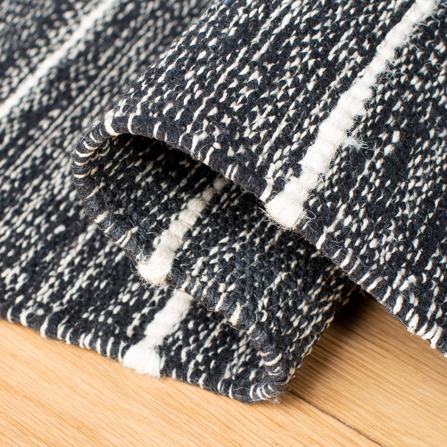 Striped Kilim STK509 Hand Woven Area Rug - Black/Ivory - 7'x7' - Safavieh.