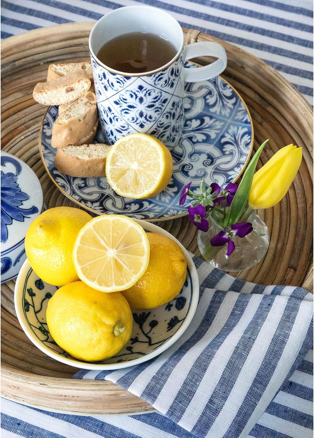 Navy and White Striped Linen Rectangular Tablecloth 60 x 90 Inch