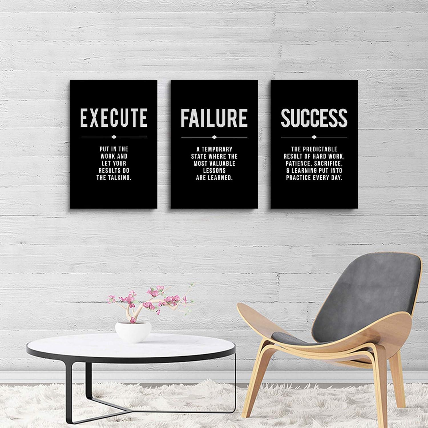 Black and White Motivational Quote Canvas Wall Art Set