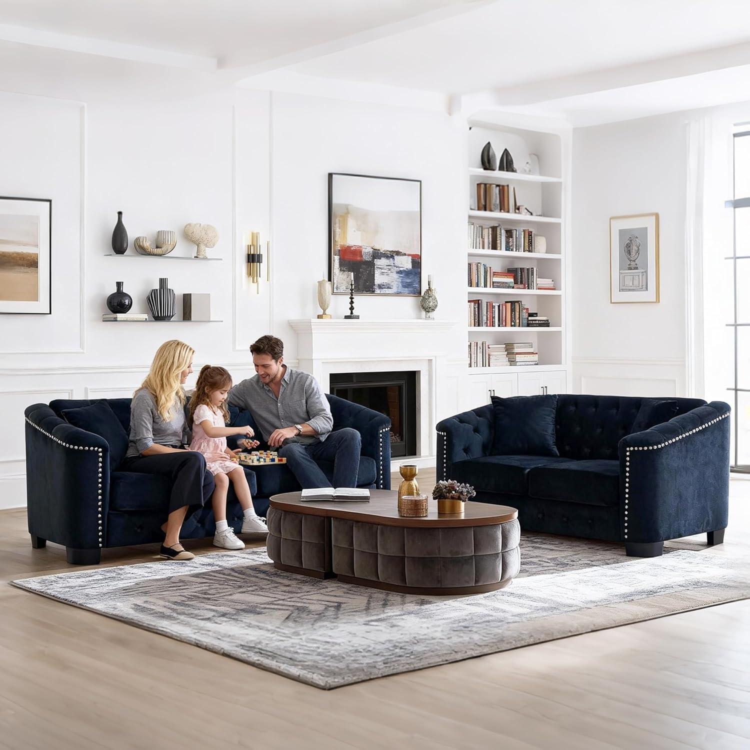 House of Hampton® House of Hampton® 2 Piece Chesterfield Sofa Set, Upholstered 77" Velvet 3 Seater Sofa + 59" Velvet Loveseat