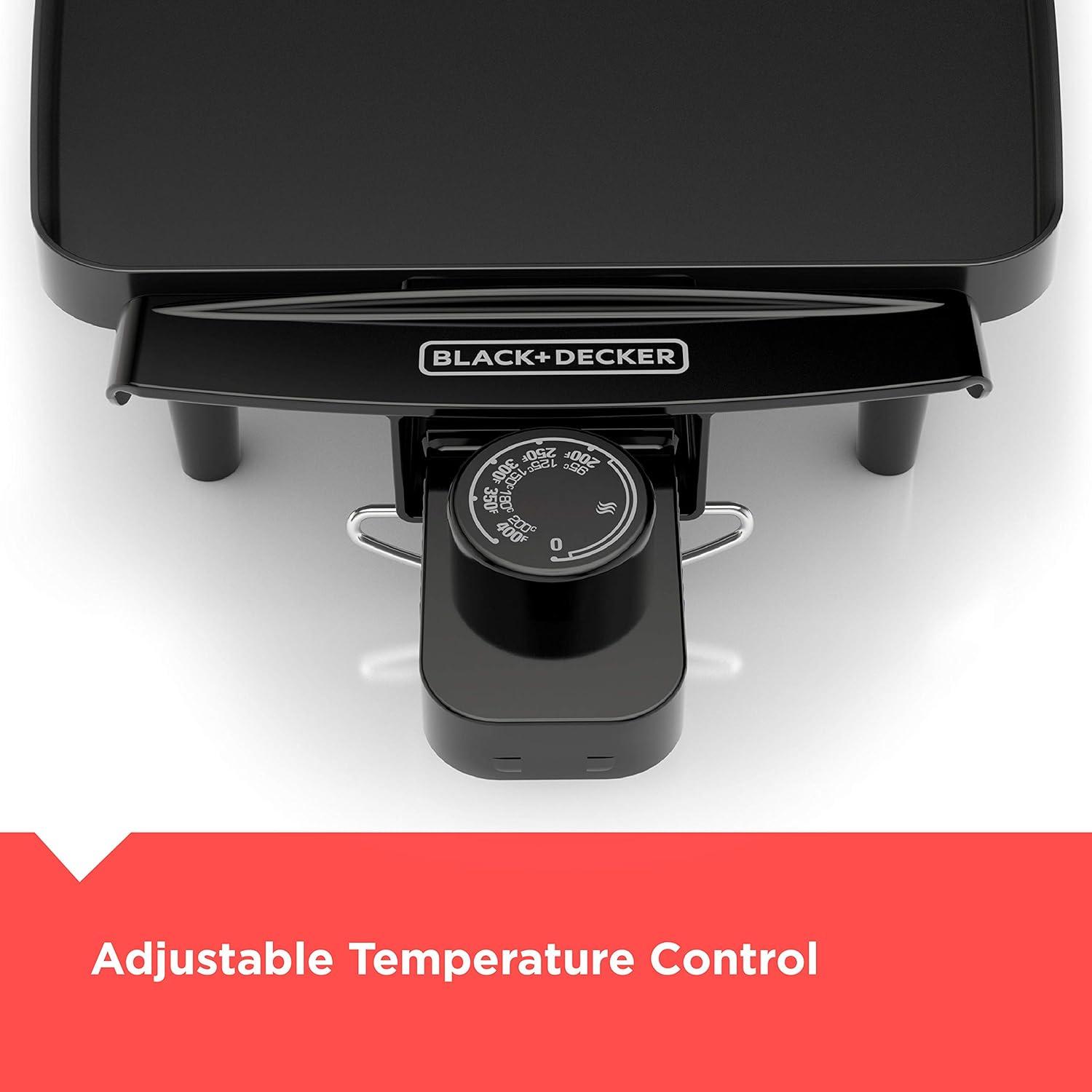 BLACK+DECKER Electric Griddle with Removable Temperature Probe, Indoor Grill, Pancake Griddle, Black, GD1810BC