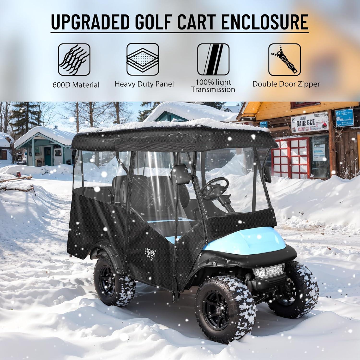 10L0L Golf Cart Cover 4 Passenger for Yamaha EZGO Club Car, 420D Waterproof Sunproof Dustproof Enclosure Cover, Black