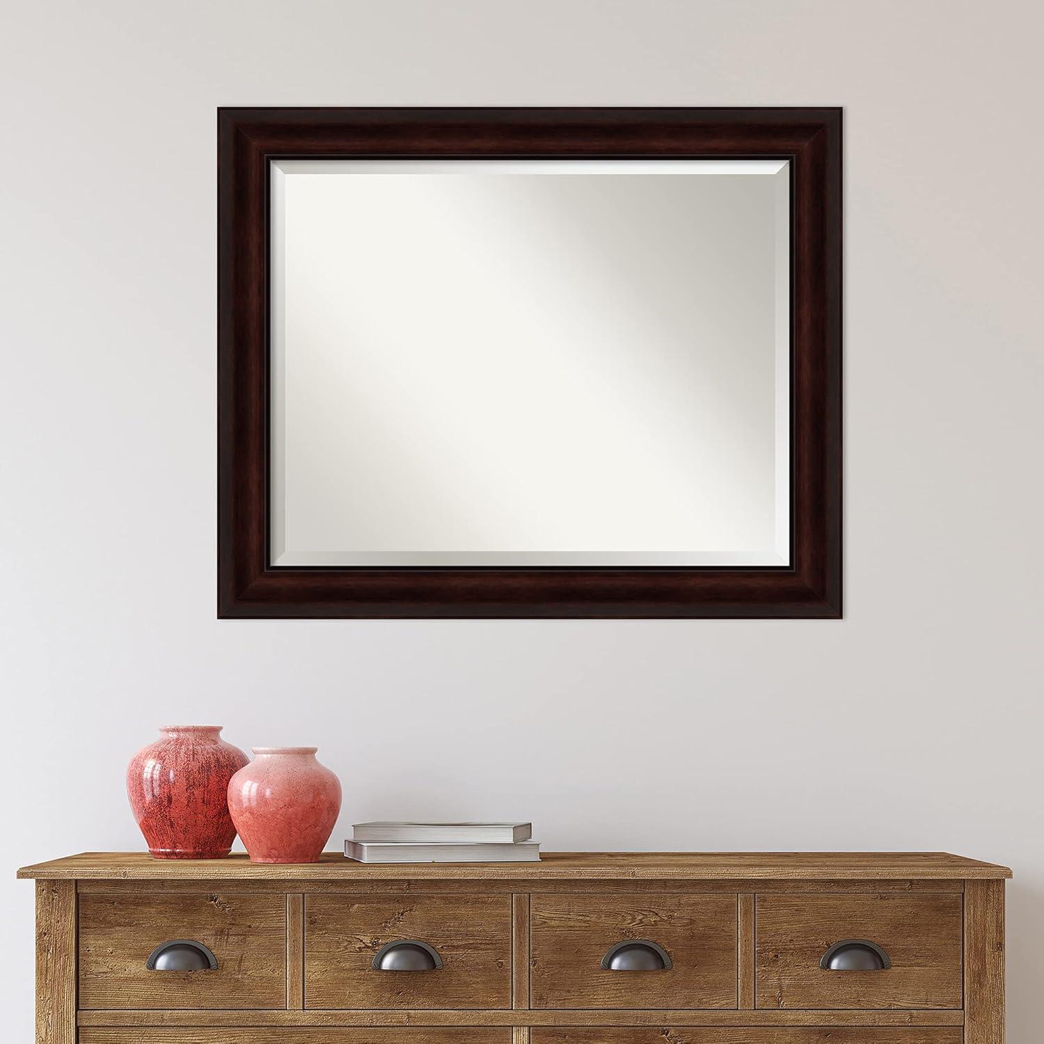 Amanti Art Beveled Bathroom Wall Mirror - Coffee Bean Brown Frame - Coffee Bean Brown Outer Size: 33 x 27 in