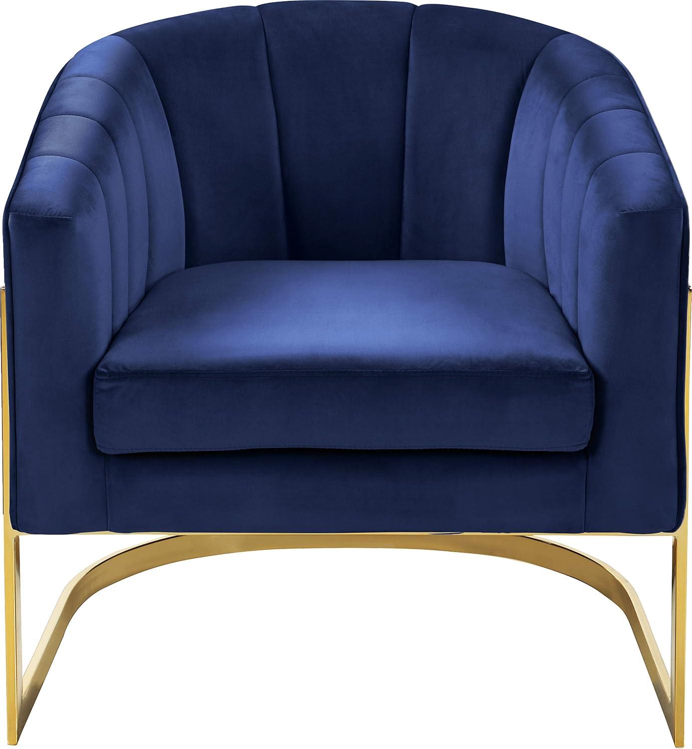 Elegant Carter Navy Velvet Accent Chair with Gold Stainless Steel Base