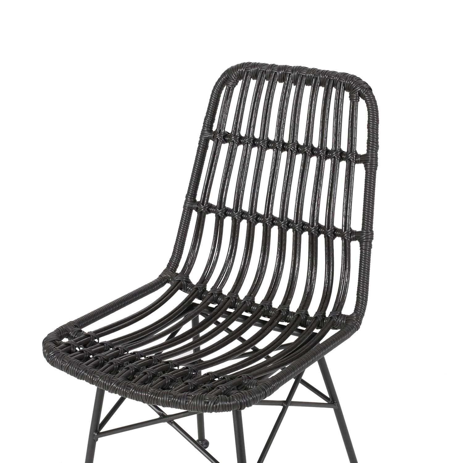 GDFStudio Braymer Outdoor Wicker and Iron Dining Chairs (Set of 2), Gray