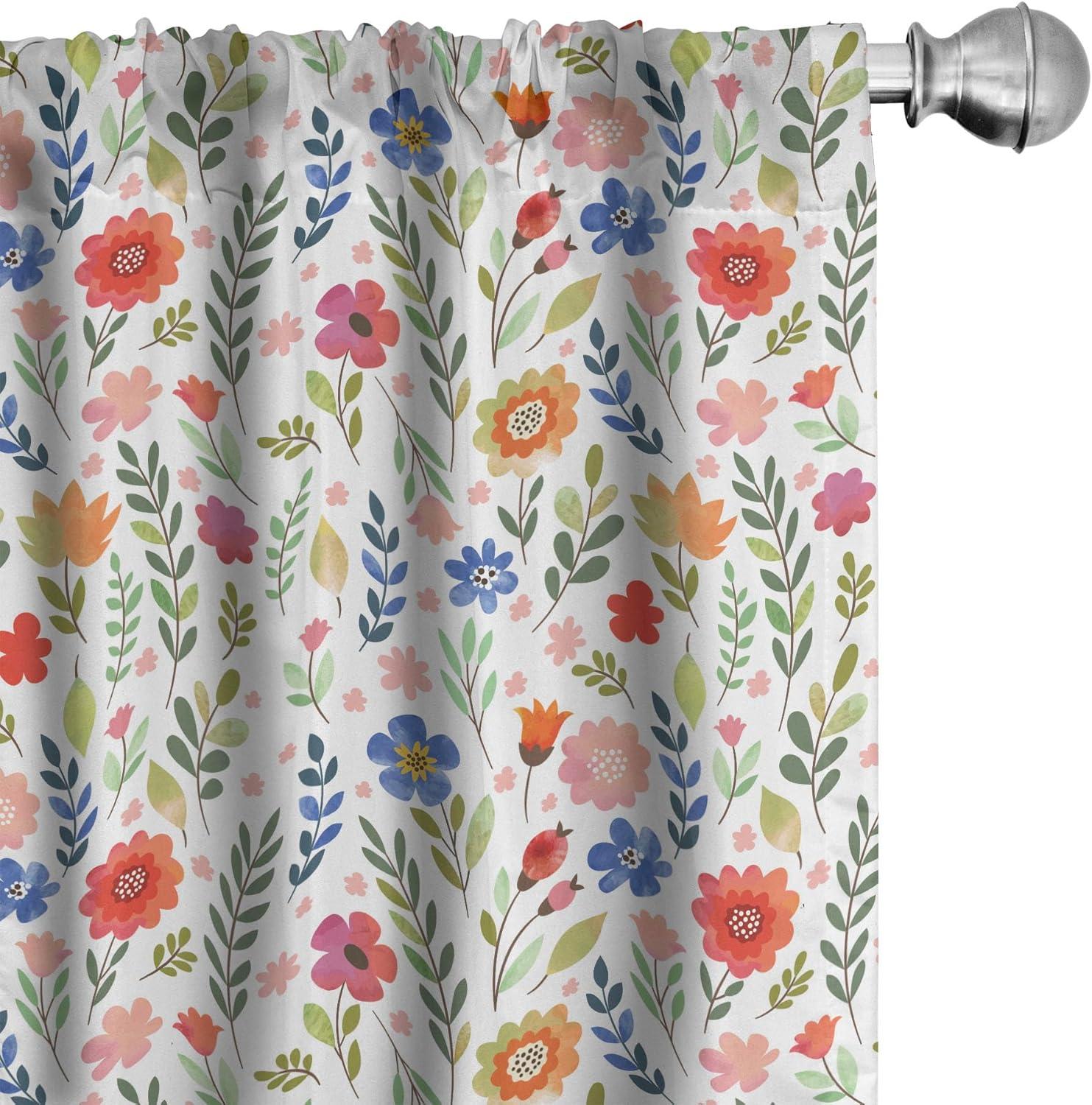 Multicolor Floral Watercolor 95" Rod Pocket Curtain Panel Pair