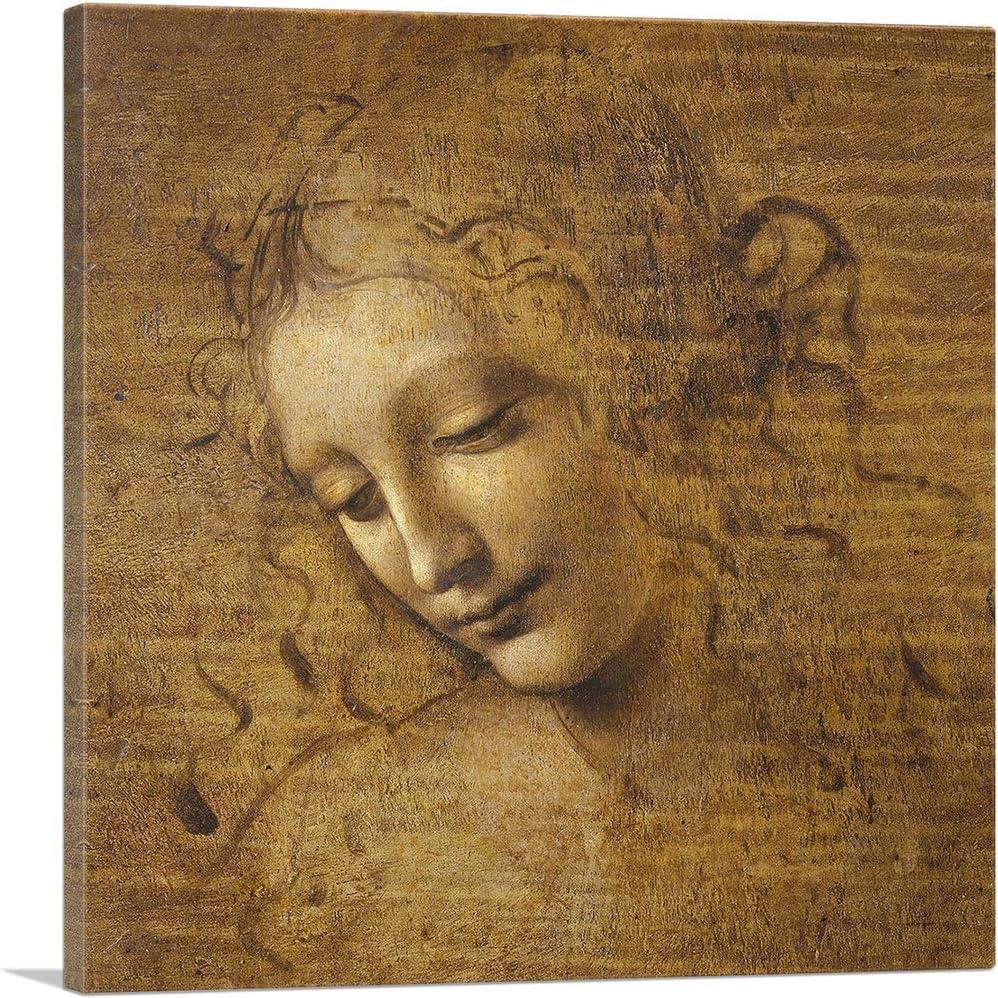 ARTCANVAS Female Head - Head and Shoulders of a Woman 1505 Canvas Art Print Stretched Framed Painting Picture Poster Giclee Wall Decor by Leonardo da Vinci - 18" x 18" (0.75" Deep)