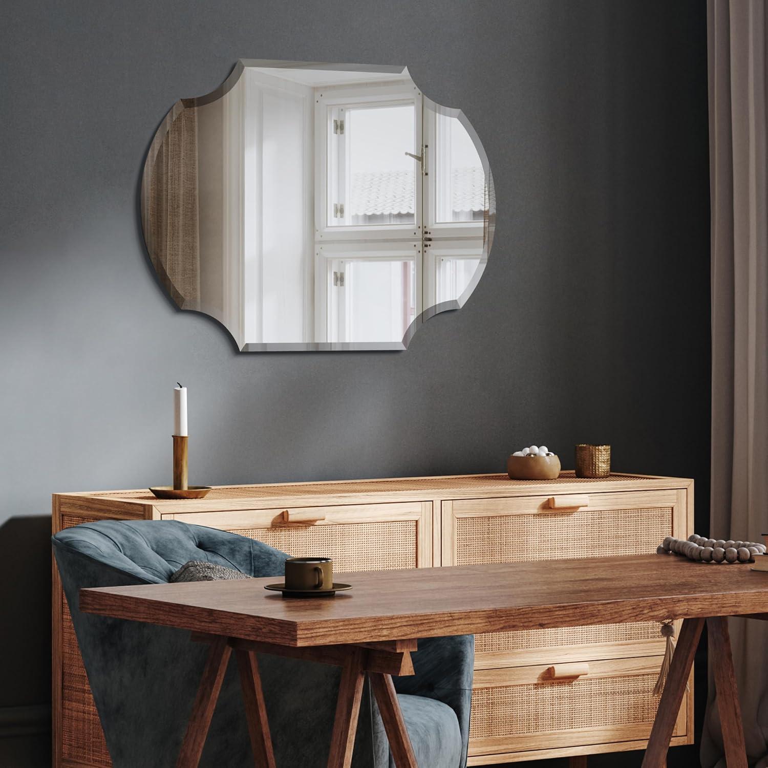 Frameless Beveled Octagonal Scallop Black Matte Finished Wall Mirror