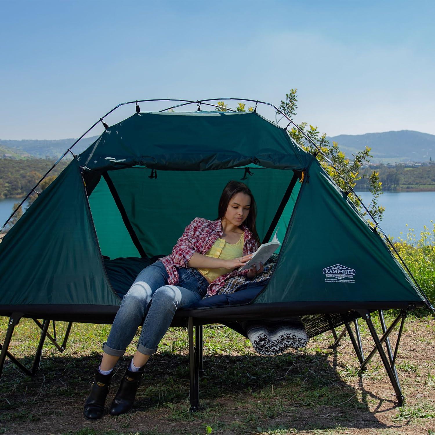 Green 2-Person Collapsible Tent Cot with Carry Bag