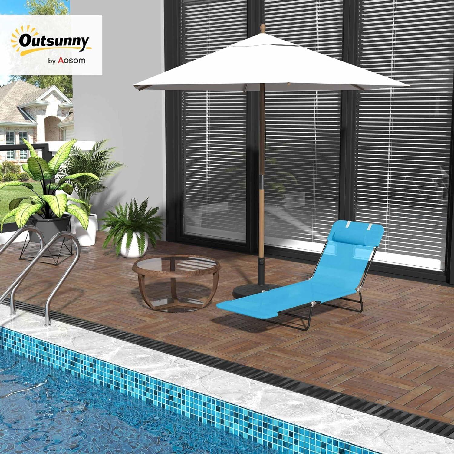 Outsunny Foldable Outdoor Chaise Lounge Chair, 5-Level Reclining Camping Tanning Chair with Breathable Mesh Fabric and Headrest, Pink