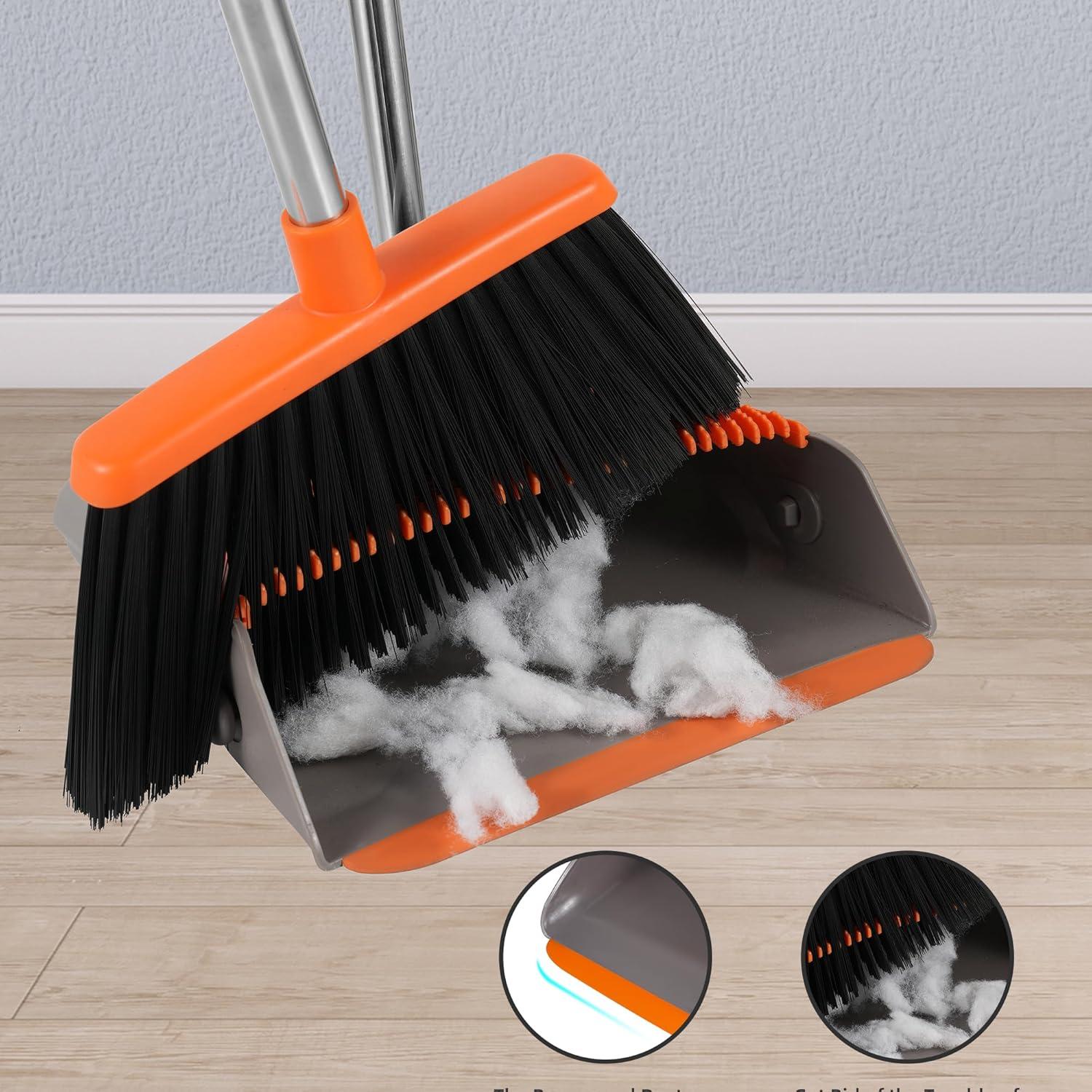 Heavy-Duty Broom and Dustpan Set for Outdoor Broom and Dust pan for Home Commercial Cleaning Supplies Angle Broom with Long Handle Perfect for Courtyard Garage Lobby Mall Market Street, B6