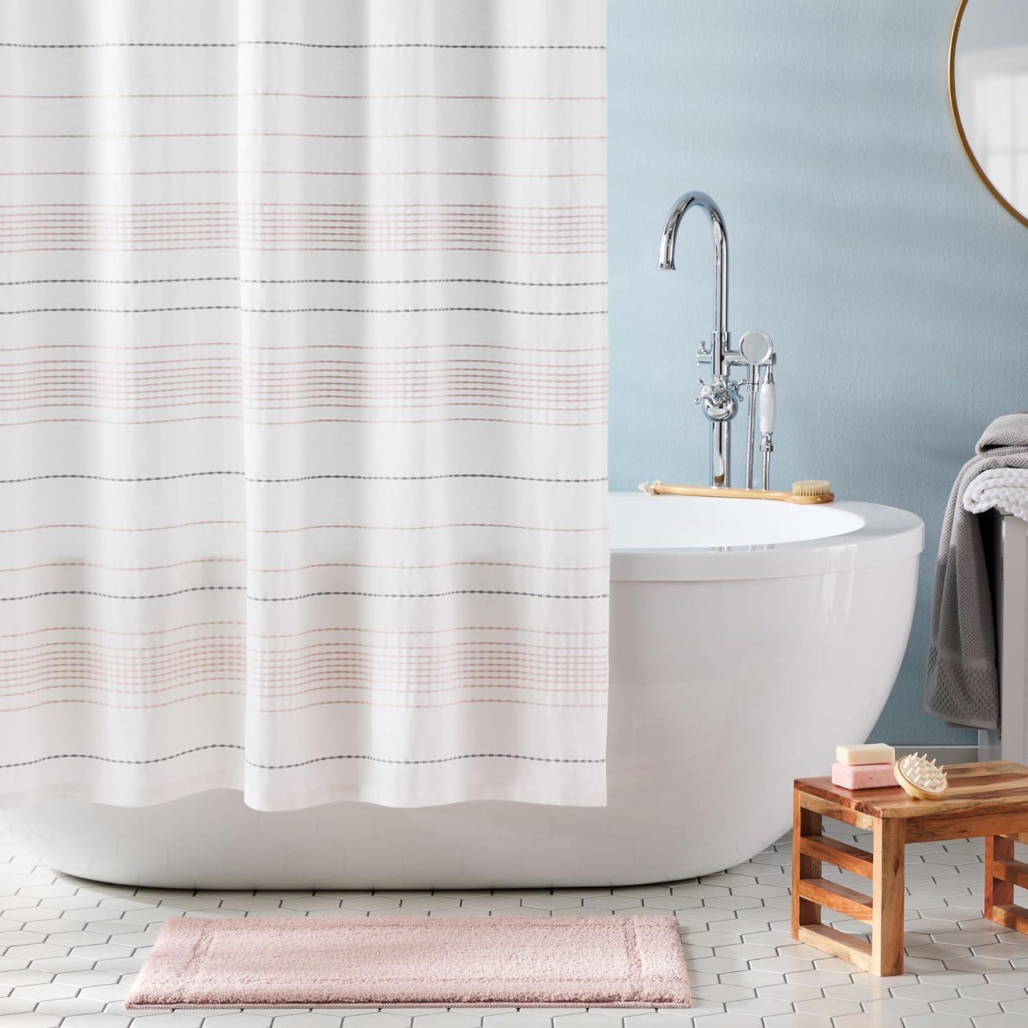 TOWN & COUNTRY EVERYDAY Solana Textured Woven Stripe Bath Shower Curtain 70"x72"