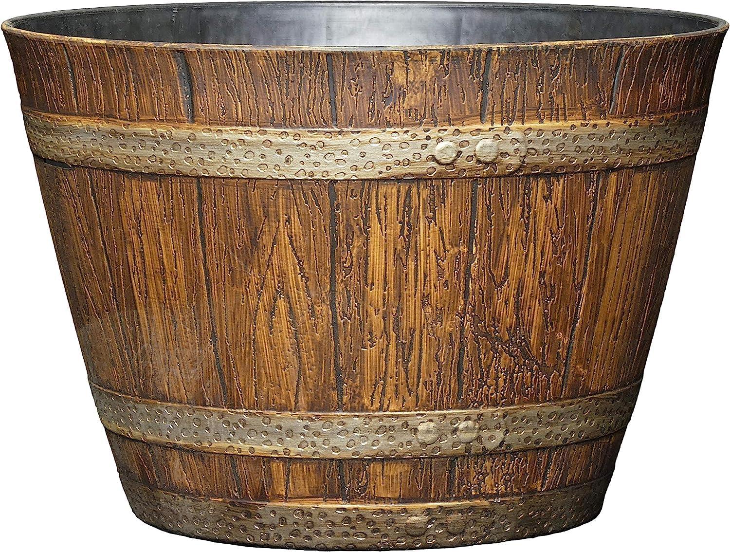 Classic Home and Garden 5pc Whiskey Barrel Planter Pot Distressed Oak: UV Protected, High Density Resin, Indoor/Outdoor Use