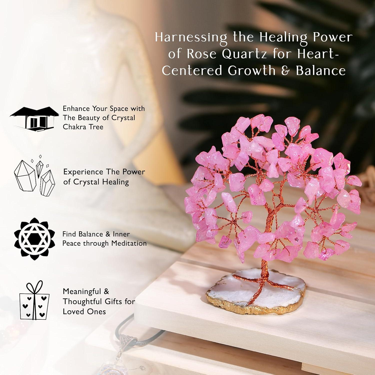 Natural Quartz Crystal Money Tree Natural Healing Crystal Bonsai Tree Pink One Size